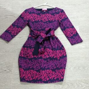 Lilly Pulitzer Purple and Pink Sheath Dress with 3/4 Sleeves
